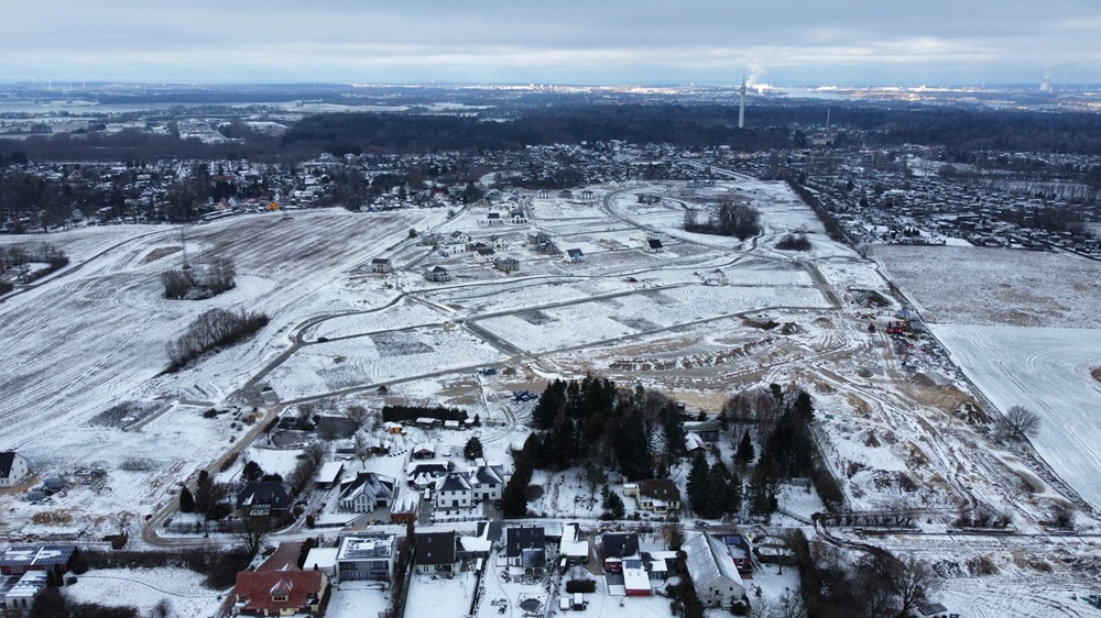 Blick von oben auf das Baugebiet im Kiefernweg.