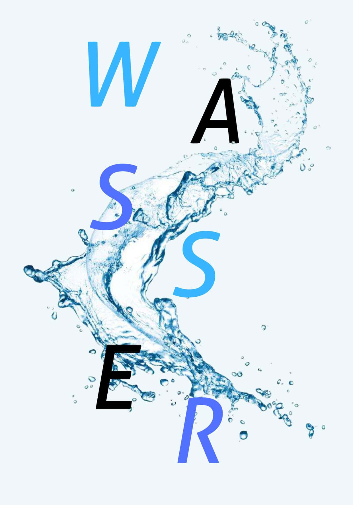 Typografie WASSER in Blau-Tönen
