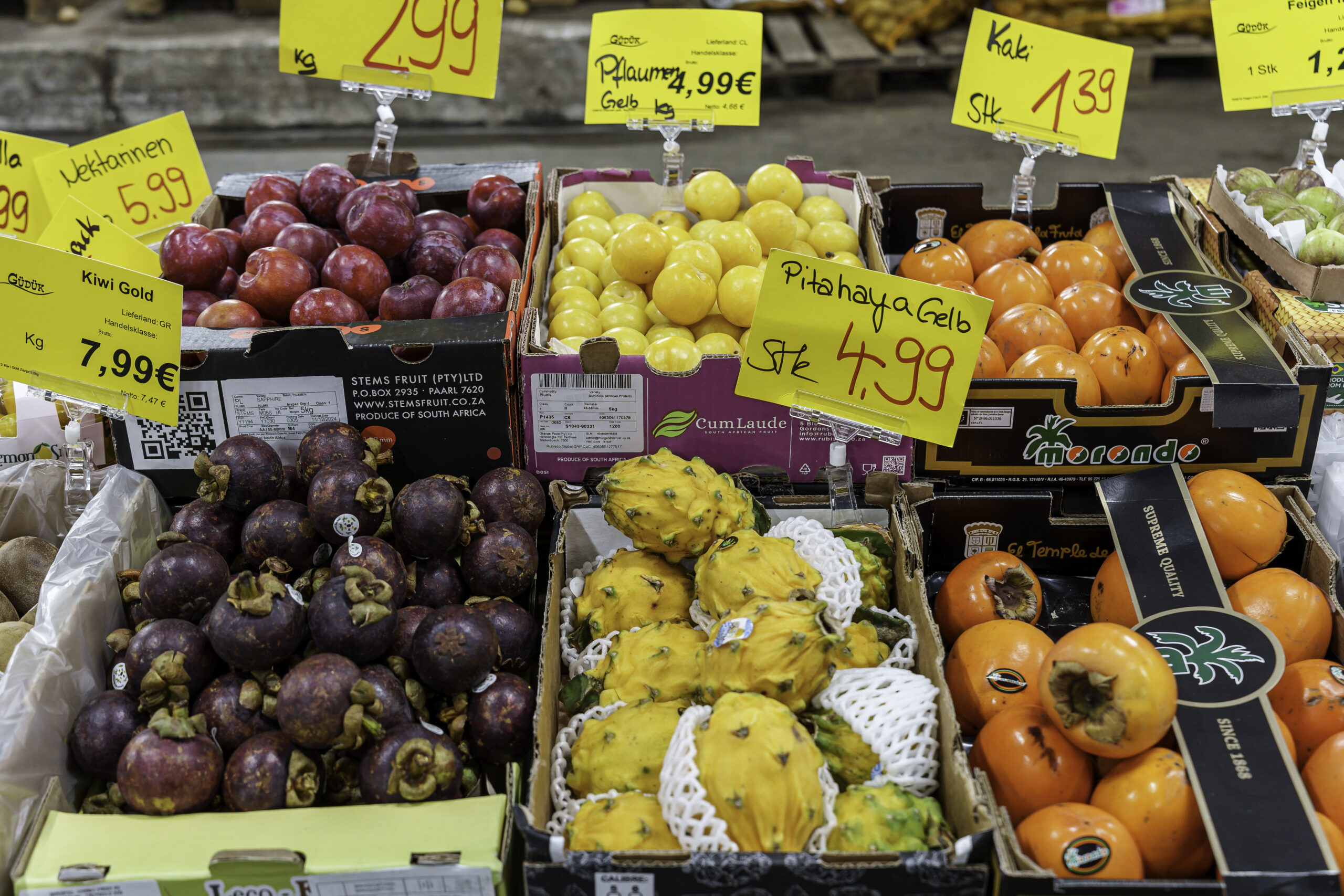 reichhaltige Auswahl von exotischen Obst-Sorten im Rostocker Geschäft Güdük