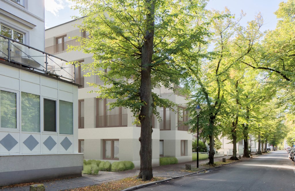 WIRO-Neubau in der Wachtlerstraße in Warnemünde.