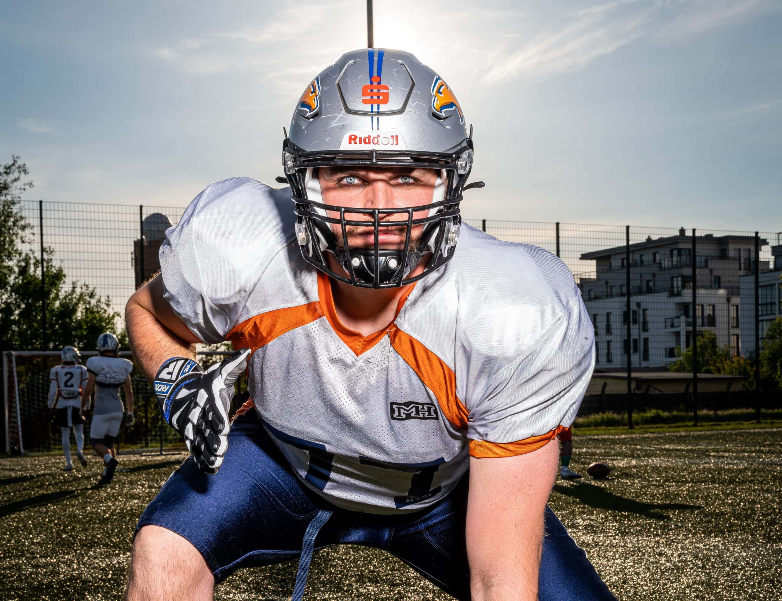 Ein Spieler der Rostock Griffins in Angriffsposition