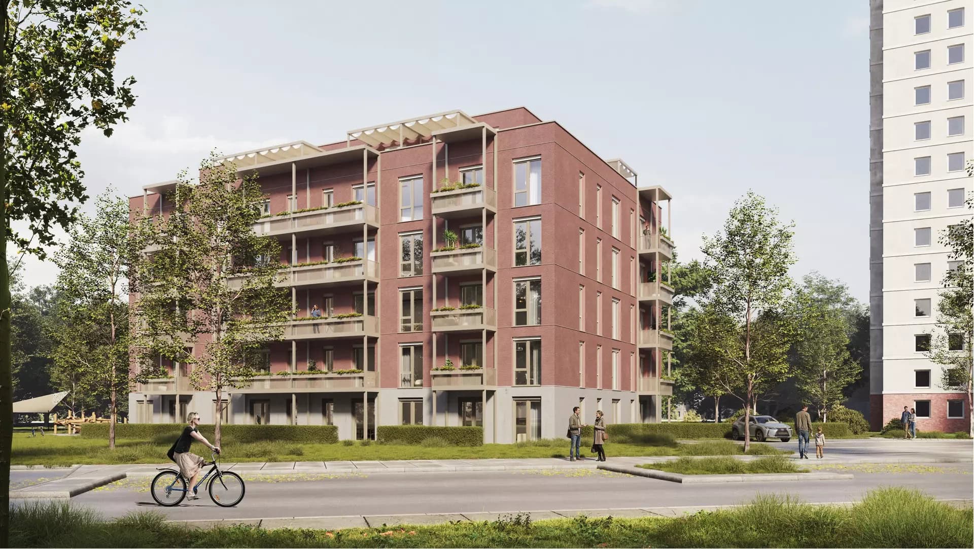 Im Auftrag der WIRO baut die MBN-Niederlassung Hamburg ab dem Frühjahr 2027 in der Ziolkowskistraße 34 neue Wohnungen. Verteilt auf fünf Vollgeschosse und ein Staffelgeschoss sollen diese ab 2028 neuen Wohnraum für Rostockerinnen und Rostocker bieten.