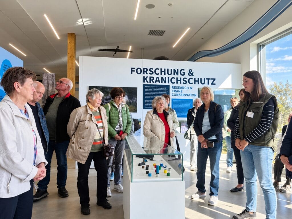 Gäste des WIRO-Reiseklubs bei den Kranichwelten in Günz.